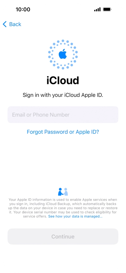 Press Email or Phone Number and key in the username for your Apple ID.