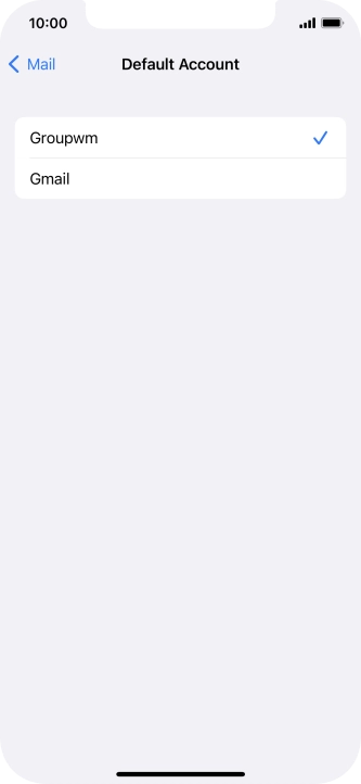 Press the required email account to select the email account as your default account. Press the required email account to select the email account as your default account.