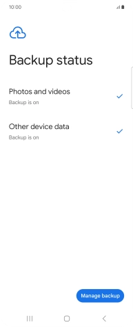 Press Manage backup.