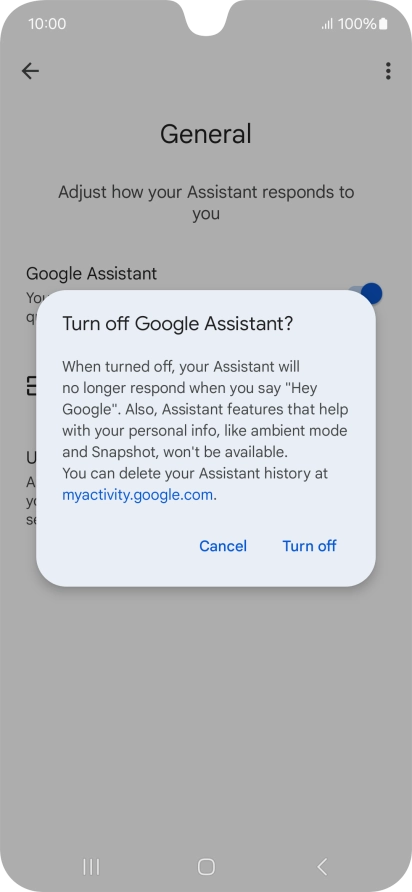 If you turn off the function, press Turn off.