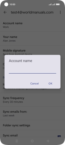 Key in the required name for the email account and press OK.