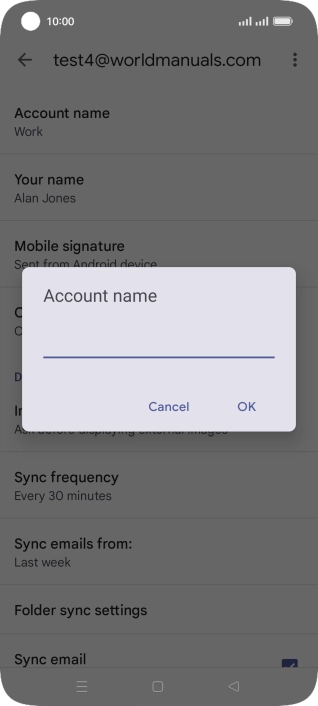 Key in the required name for the email account and press OK.