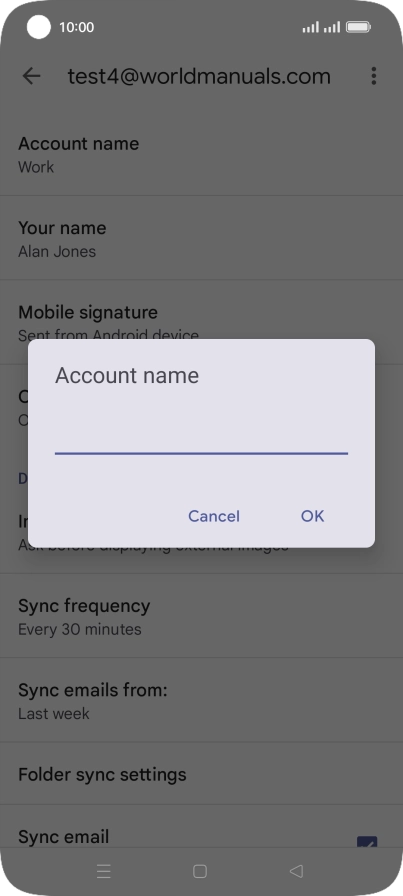 Key in the required name for the email account and press OK.