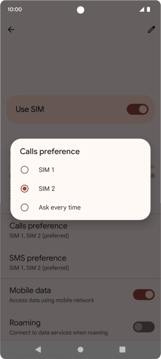Press the required setting. Press the required setting.