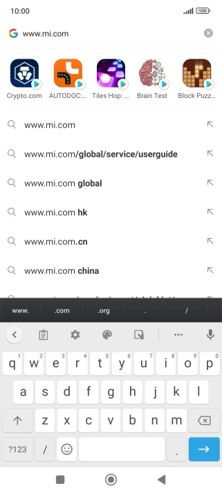 Key in the address of the required web page and press arrow right.