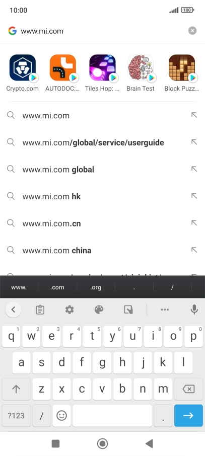 Key in the address of the required web page and press arrow right.