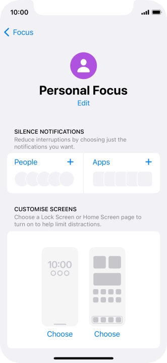 Press People and follow the instructions on the screen to select which contacts you would like to receive calls and notifications from when the selected focus mode is active.