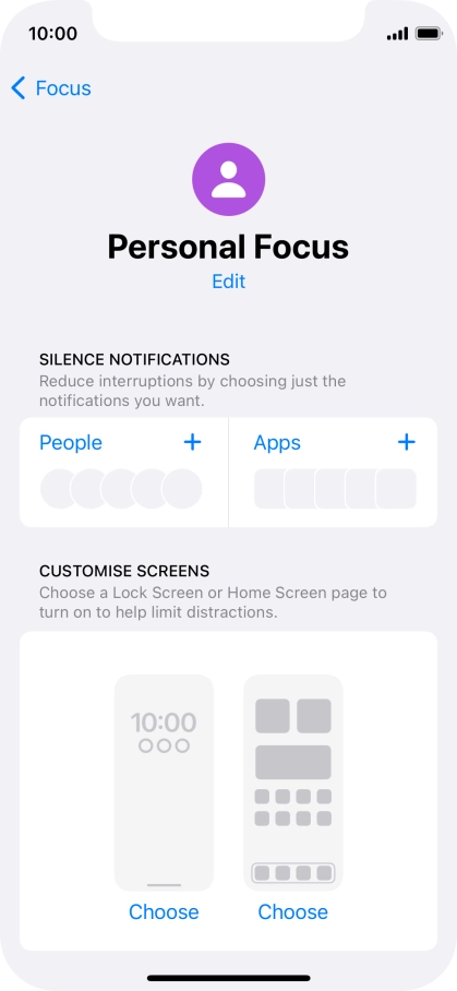 Press People and follow the instructions on the screen to select which contacts you would like to receive calls and notifications from when the selected focus mode is active.