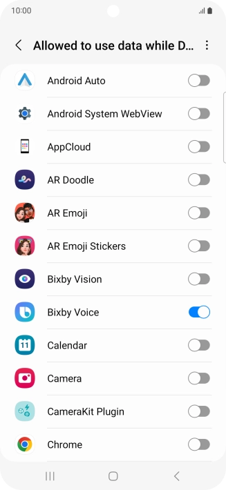 Press the indicators next to the required apps to turn the function on or off.