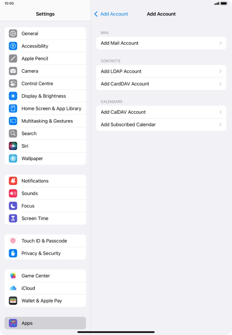 Press Add Mail Account. Press Add Mail Account.