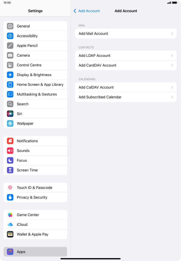 Press Add Mail Account. Press Add Mail Account.