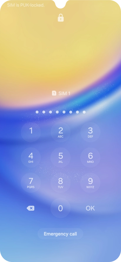Key in the PUK and press OK.