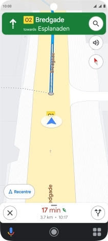 The travel information at the bottom of the screen shows your estimated time of arrival and distance to destination. The travel information at the bottom of the screen shows your estimated time of arrival and distance to destination.