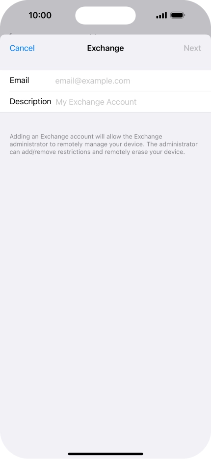 Press Email and key in your email address.