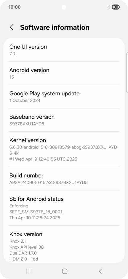 Your phone's software version is displayed below Android version.