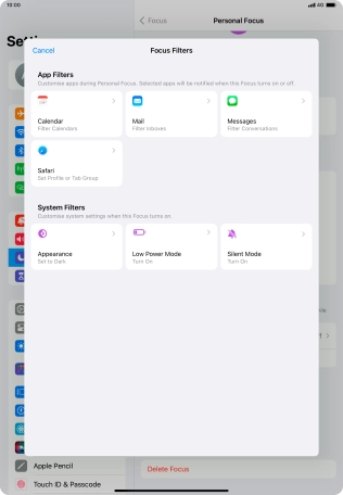 To see specific calendars in the selected focus mode, press Calendar and follow the instructions on the screen to select the required calendars.