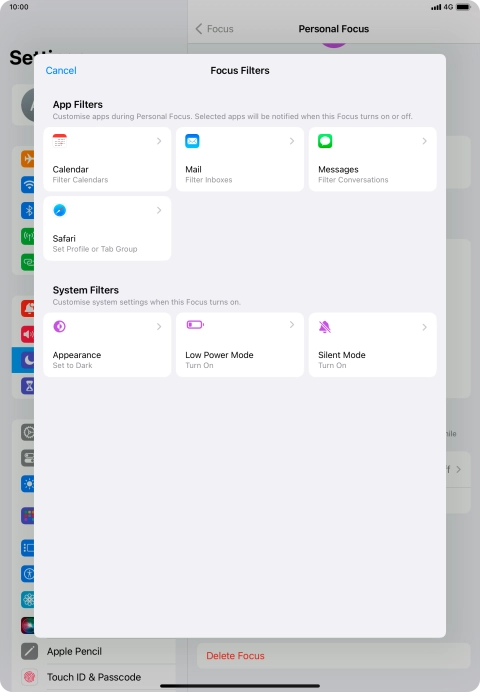 To see specific calendars in the selected focus mode, press Calendar and follow the instructions on the screen to select the required calendars.