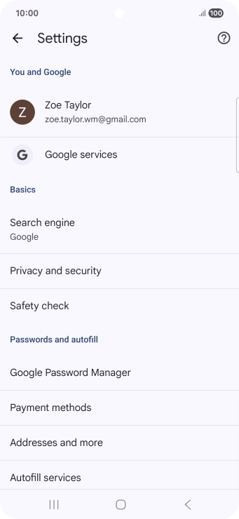 Press Privacy and security.