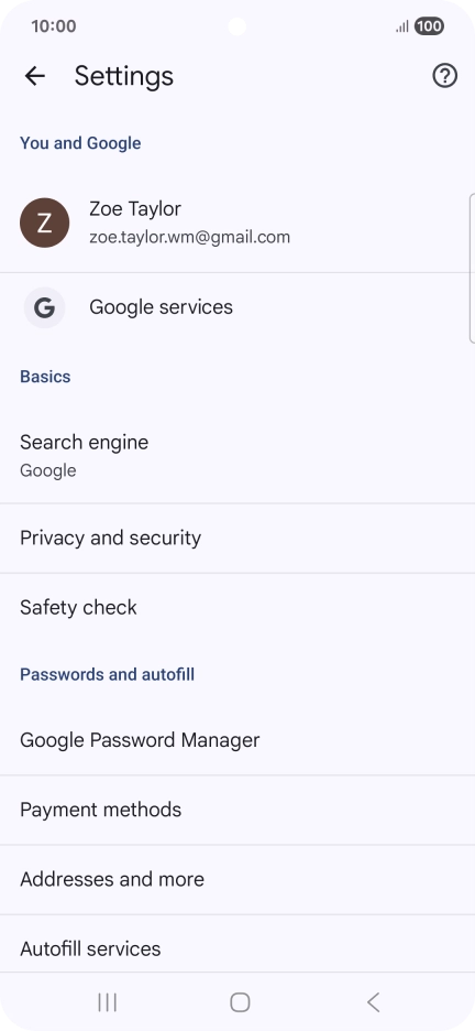 Press Privacy and security.