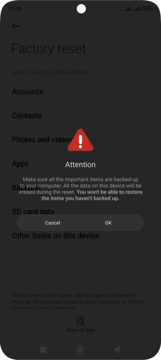 Press OK. Wait a moment while the factory default settings are restored. Follow the instructions on the screen to set up your phone and prepare it for use.