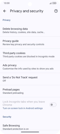 Press Delete browsing data.