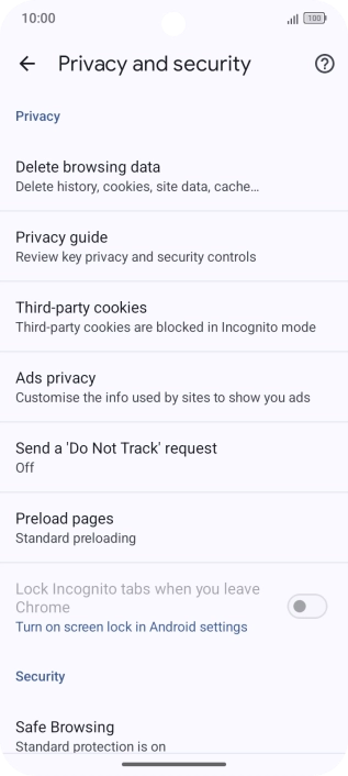 Press Delete browsing data.