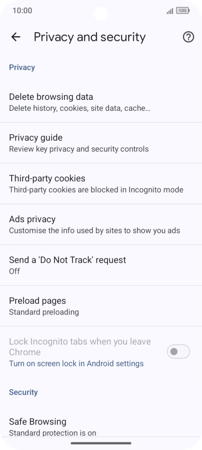 Press Delete browsing data.