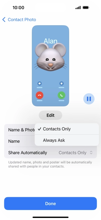 Press the required setting.