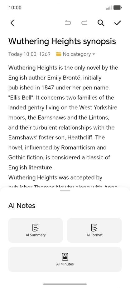 To generate a summary of the text, press AI Summary.