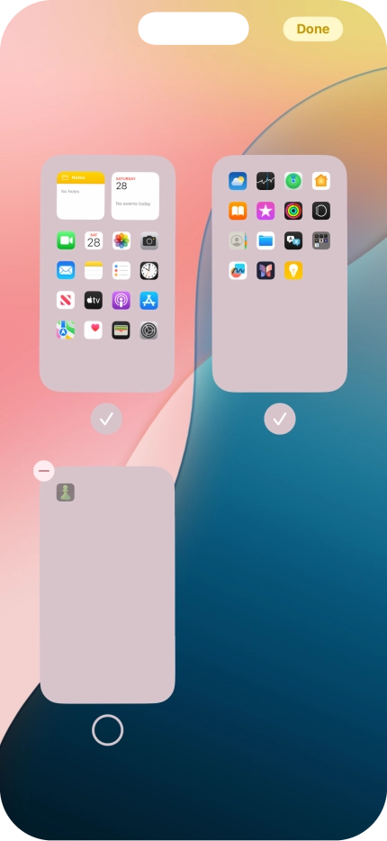 Press the delete icon next to the required home screen page.