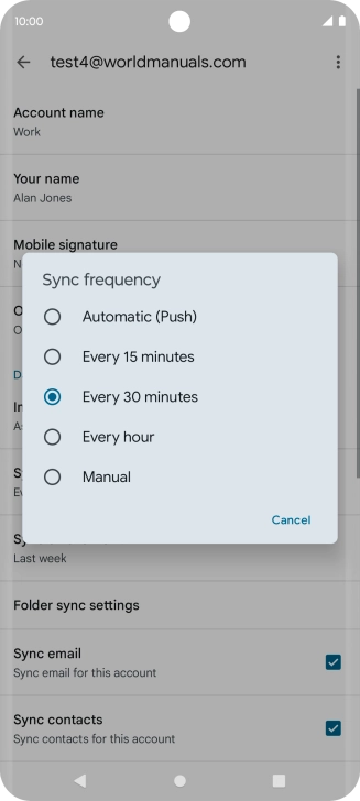Press the required setting.