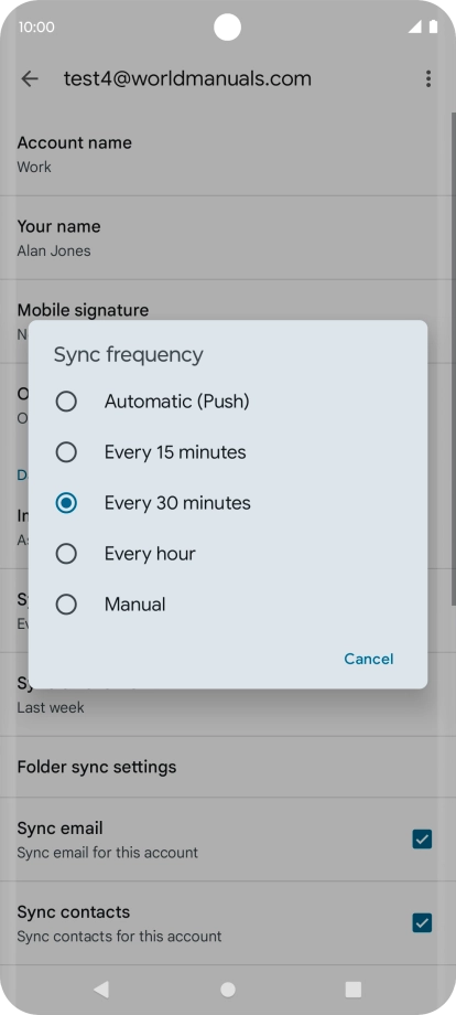 Press the required setting.