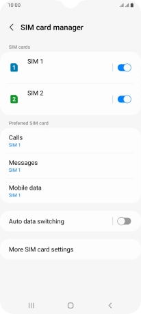 Press the indicator next to the required SIM to turn use of the SIM on or off. Press the indicator next to the required SIM to turn use of the SIM on or off.