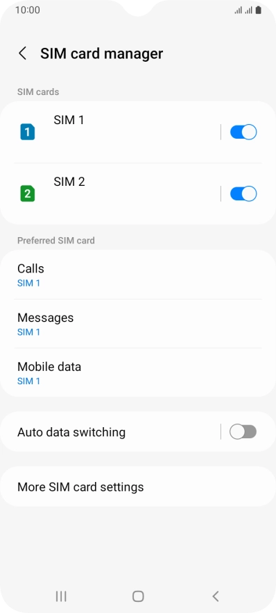 Press the indicator next to the required SIM to turn use of the SIM on or off. Press the indicator next to the required SIM to turn use of the SIM on or off.