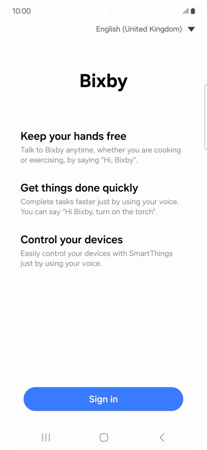 Press Sign in and follow the instructions on the screen to log on to your Samsung account.