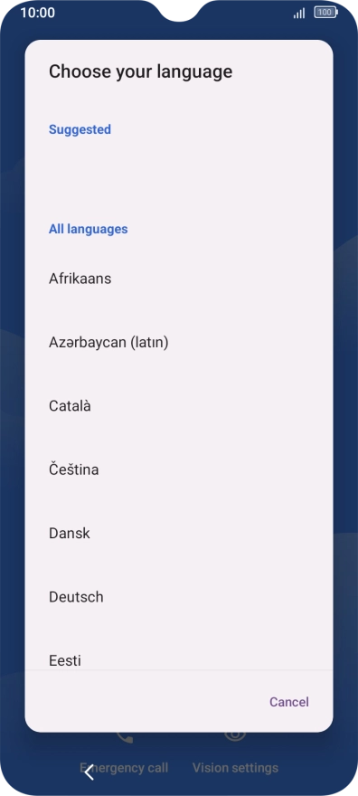 Press the required language.