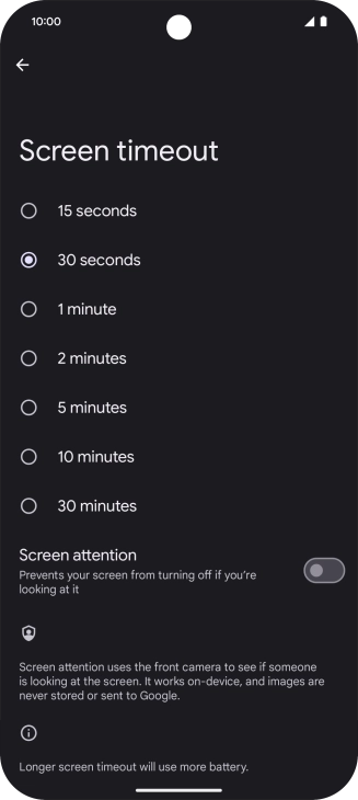 Press the required setting.