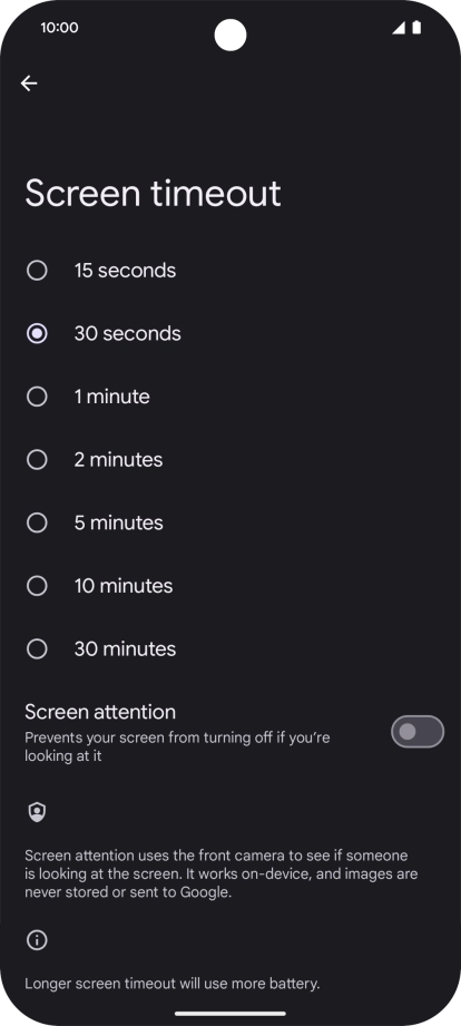 Press the required setting.