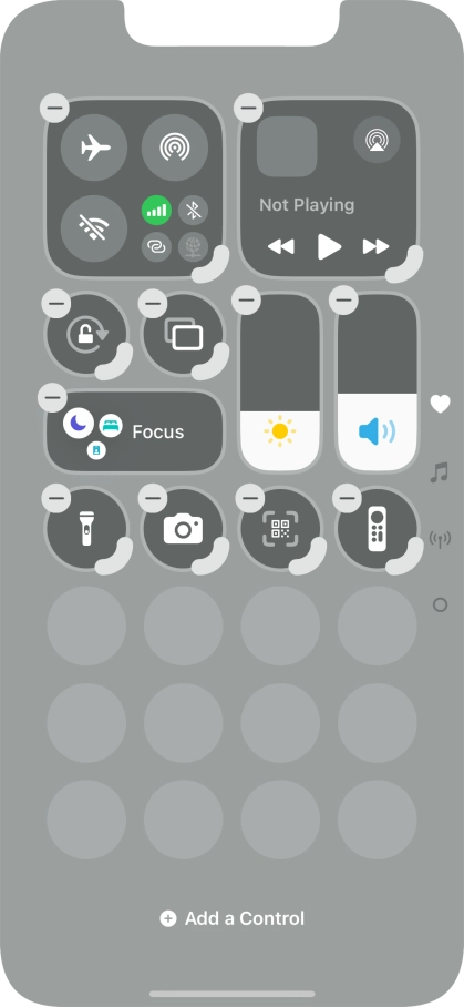 Press Add a Control and follow the instructions on the screen to add the required function to Control Centre.