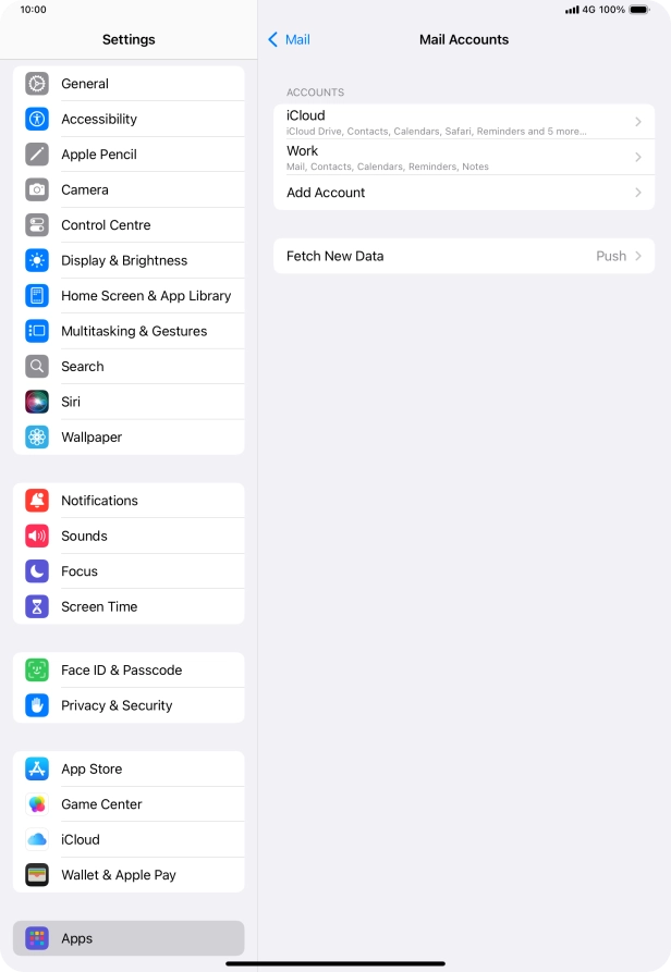 Press the name of the Exchange email account you've just set up.
