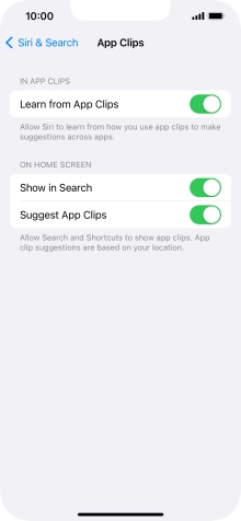 Press the indicators next to the required settings to turn them on or off.