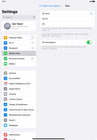 To turn on automatic switch between 5G and 4G, press 5G Auto.