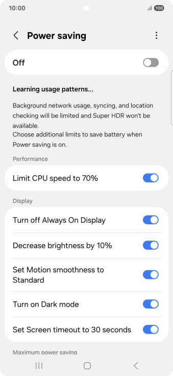 Press the indicators next to the required settings.