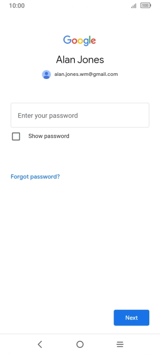 Press Enter your password and key in the password for your Google account.