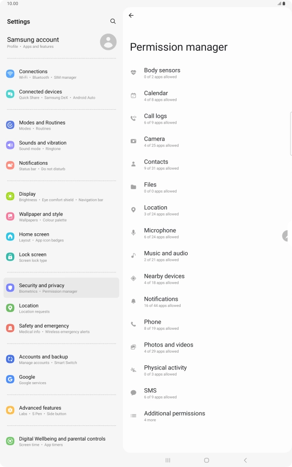 Press the required category.