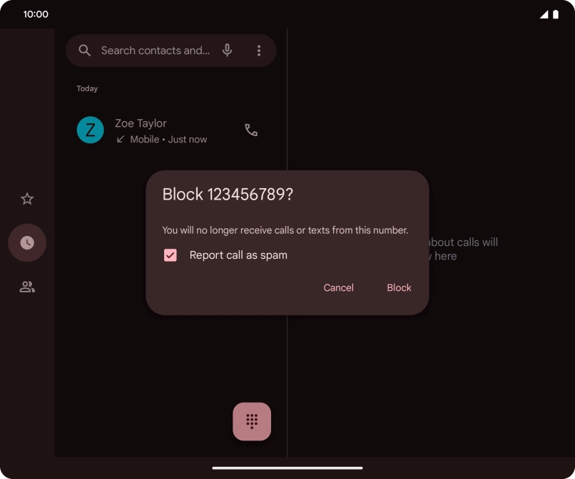 To report the number as spam, press the field next to 