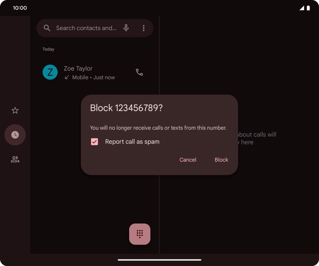 To report the number as spam, press the field next to 