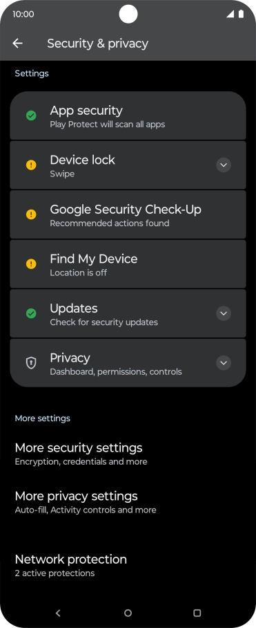 Press More security settings. Press More security settings.