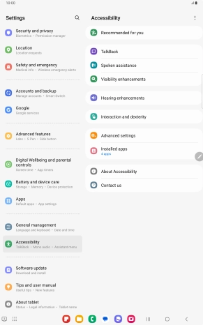 Press TalkBack and follow the instructions on the screen to select the required settings.