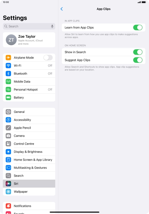 Press the indicators next to the required settings to turn them on or off.